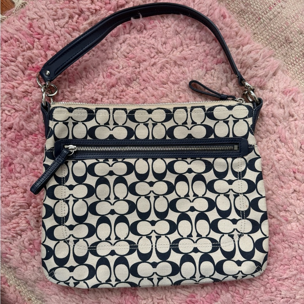 Coach Navy and White Patterned Shoulder Bag